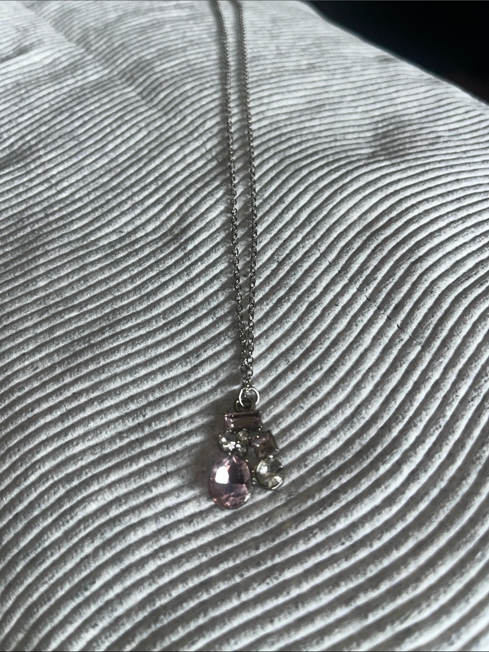 paparazzi Silver Necklace with Pink and Clear Gem Charms